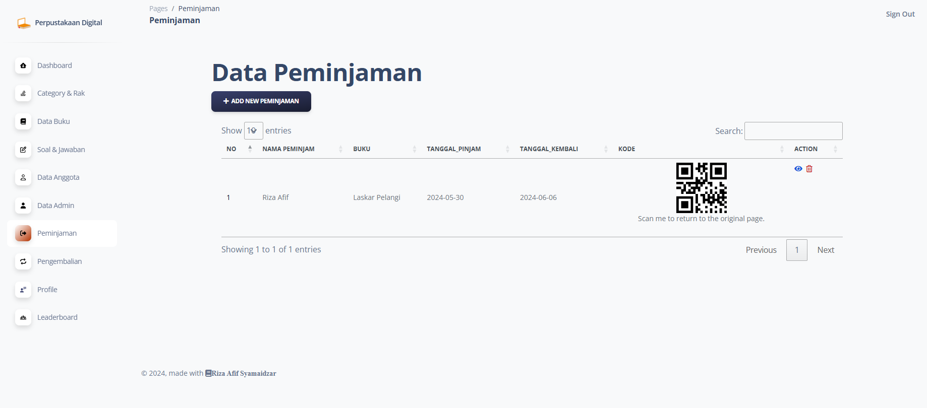 QR Code Library System