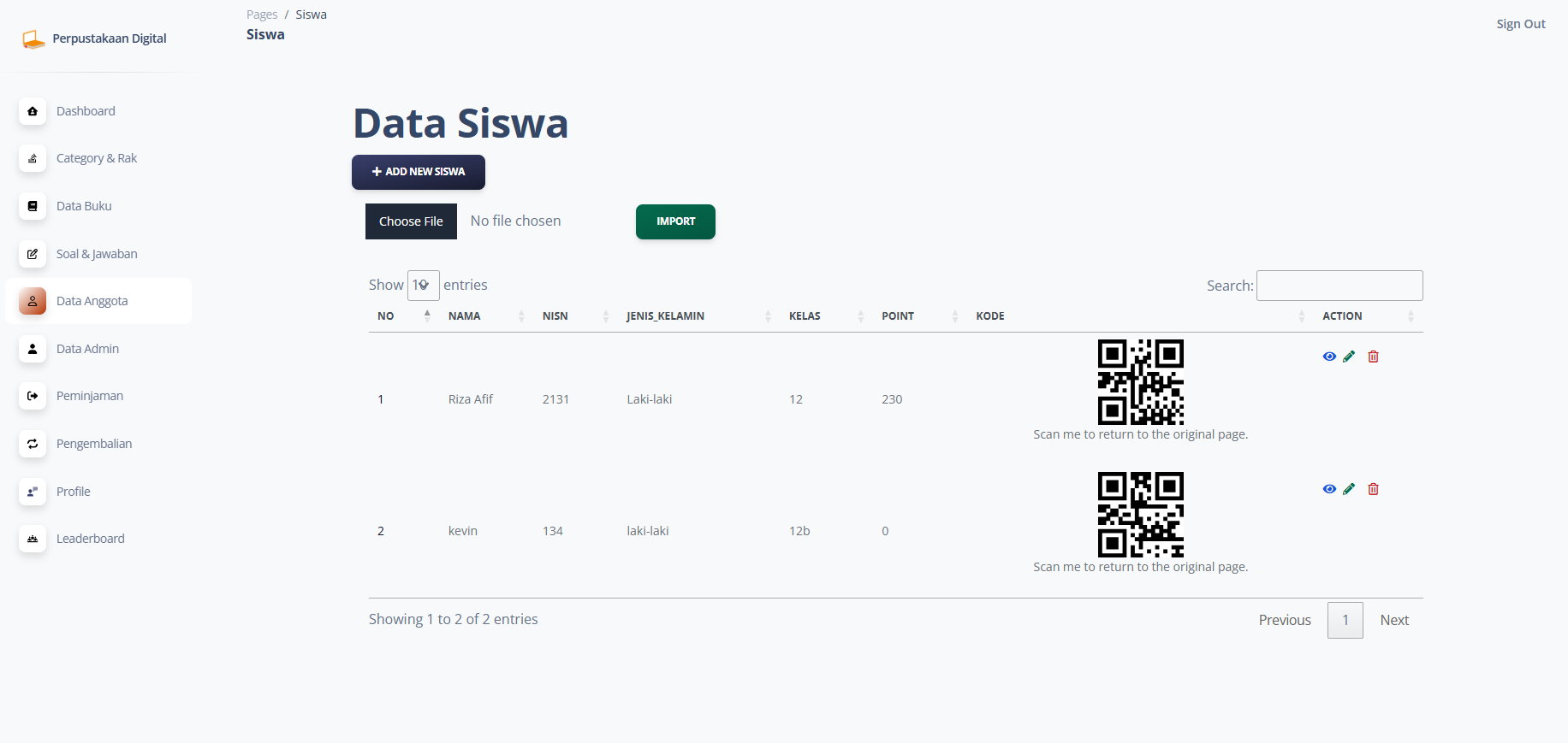 QR Code Library System